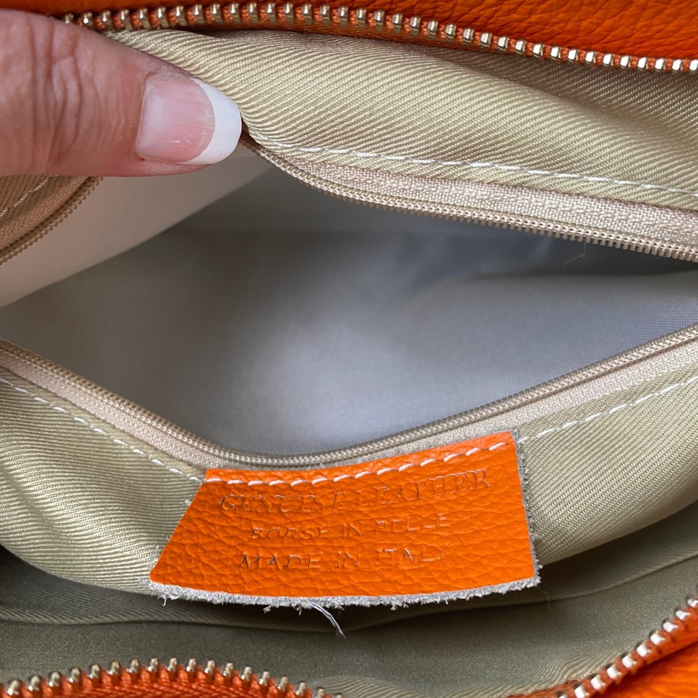 Borse in Pelle Satchel Crossbody Shoulder Bag Croc Emboss Orange Pebble Leather - Picture 9 of 12
